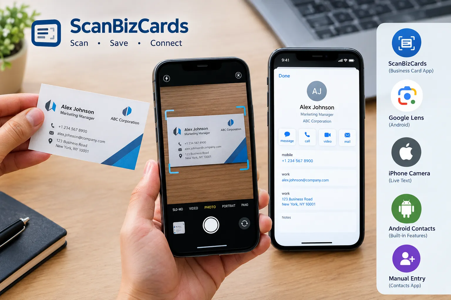 how to save business cards on our phone